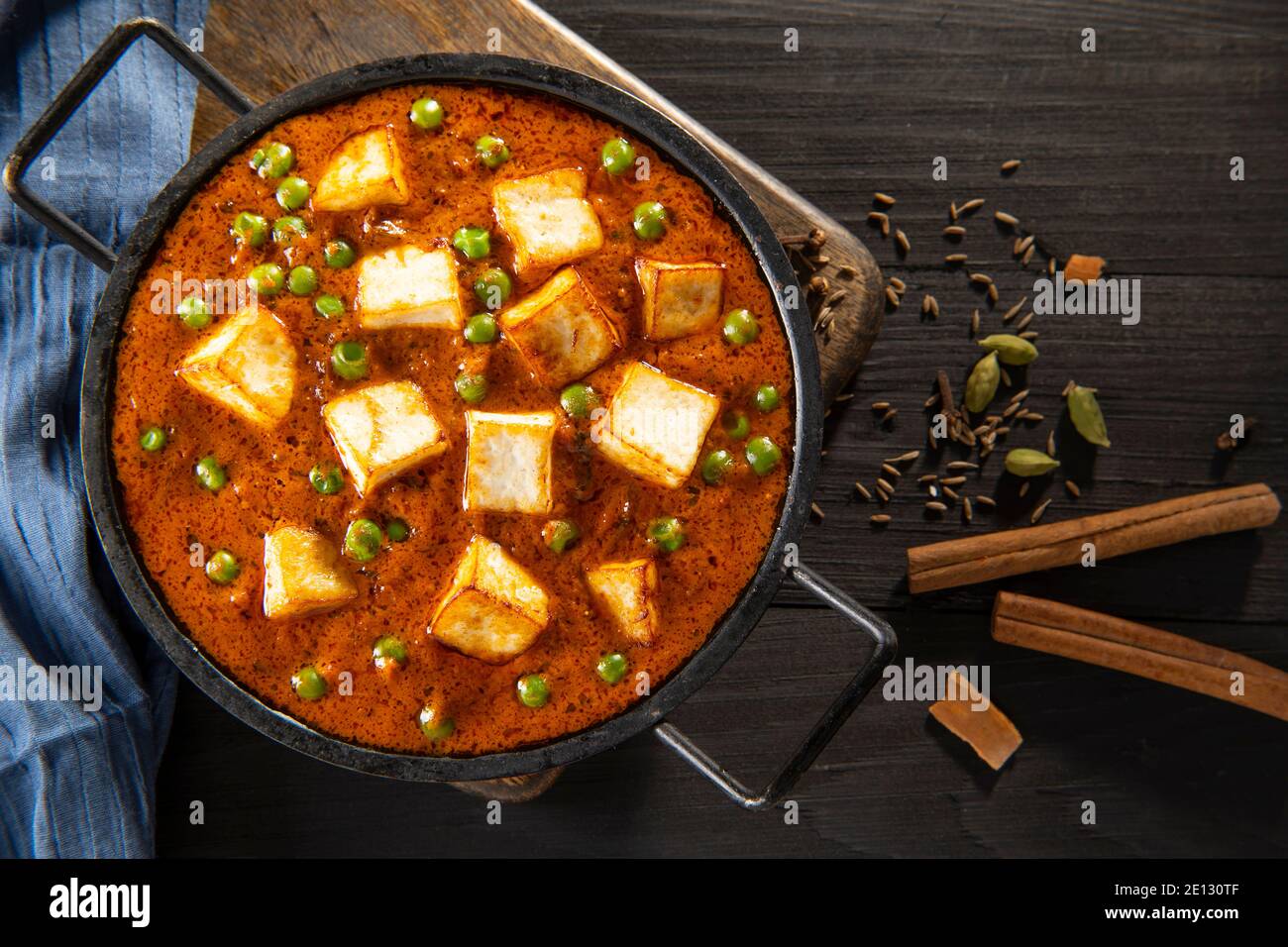 Mattar Paneer or cottage cheese with Peas. A vegetarian Indian delicacy Stock Photo