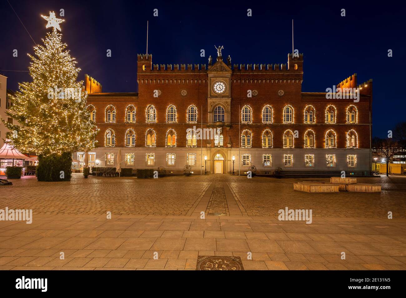 Odense City hall in Denmark at Christmas Stock Photo