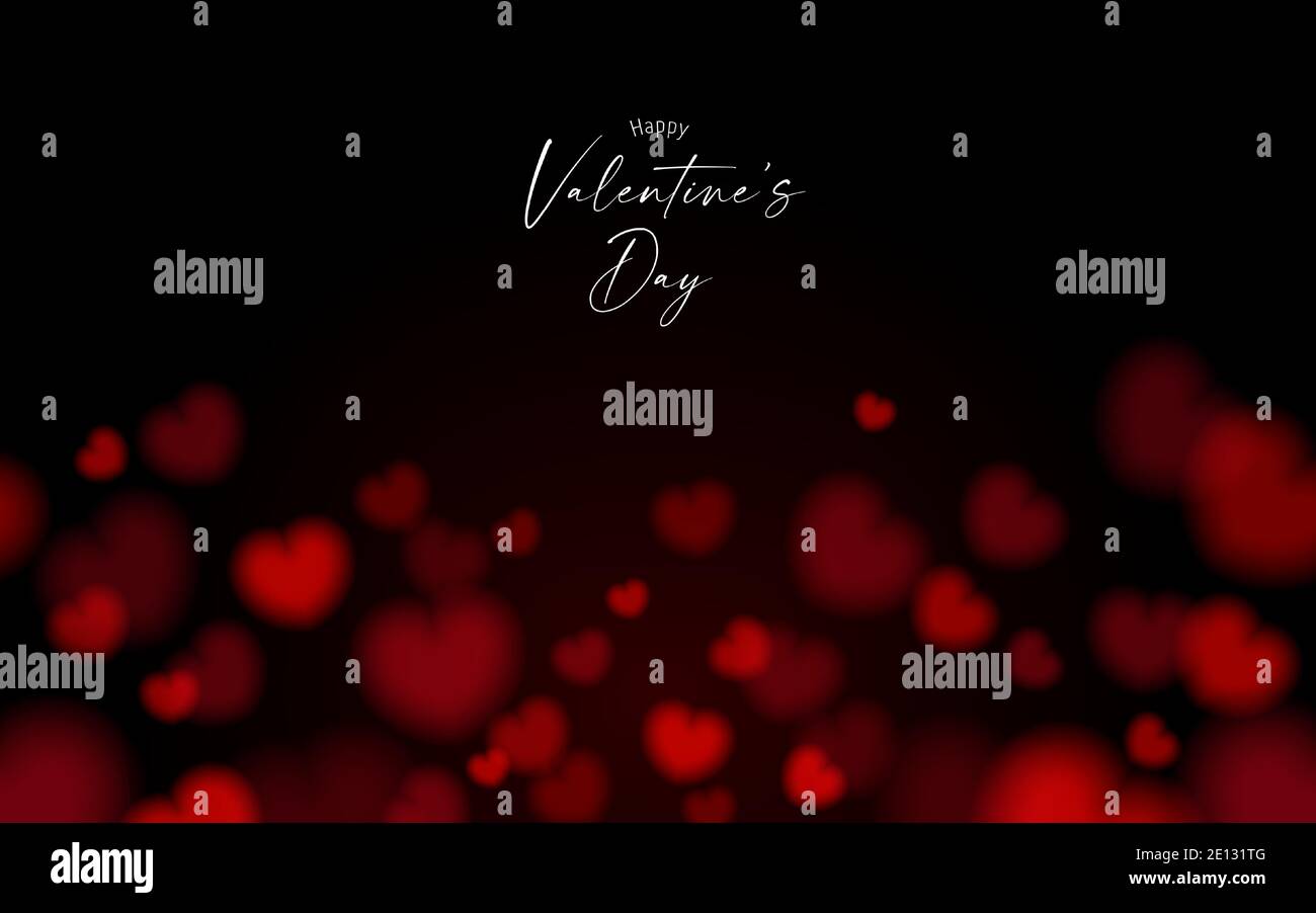 Valentine's card black and dark night seamless background with red bokeh heart shape Stock Vector