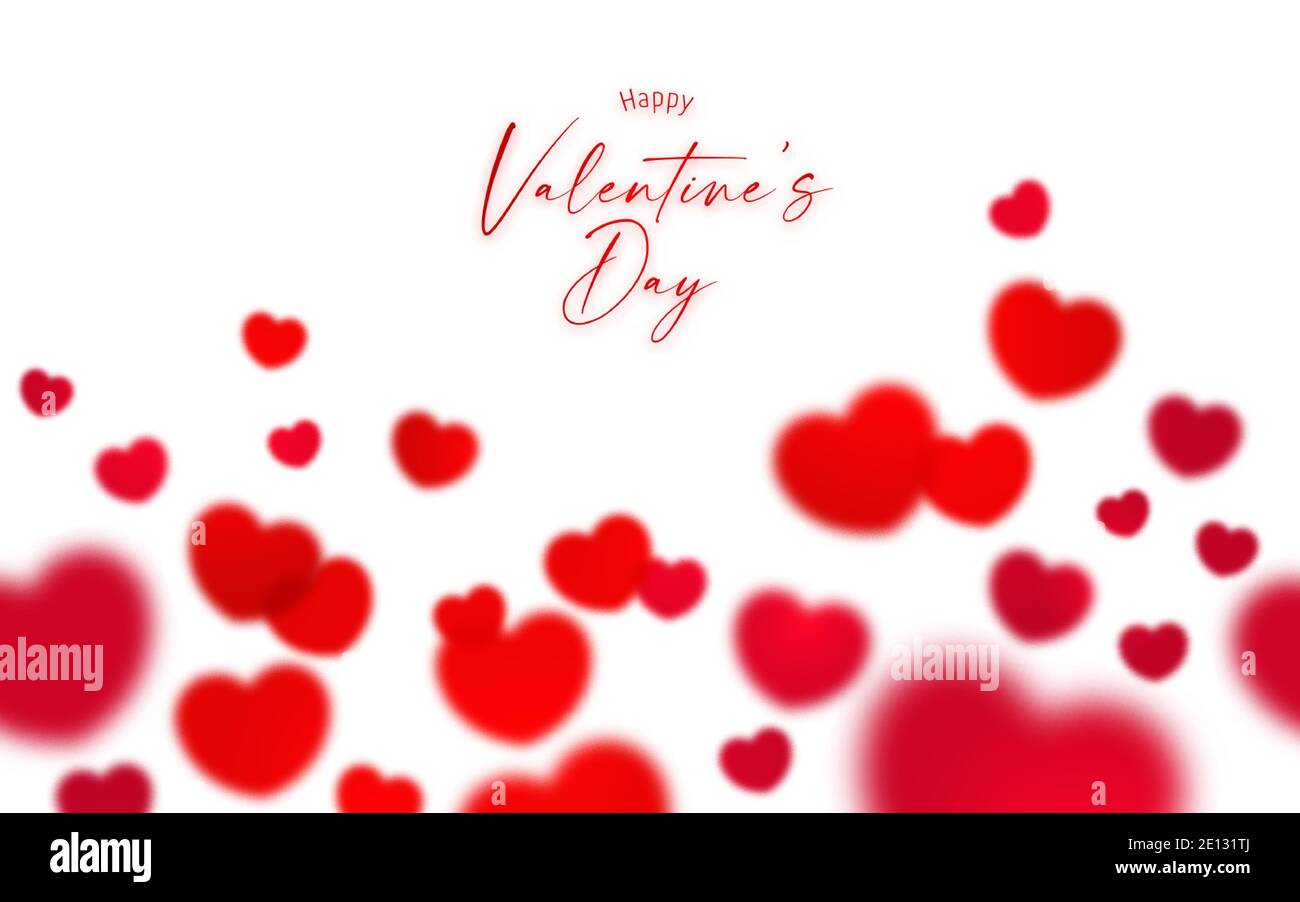 Happy Valentine's day seamless background with blur red  heart shape symbol and copy space isolated on white background Stock Vector