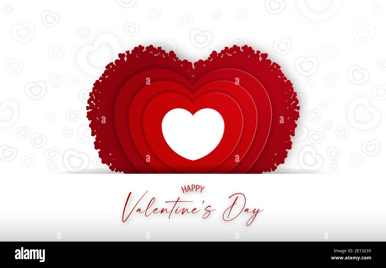 Valnetine's card with red heart shape backdrop on white background ...