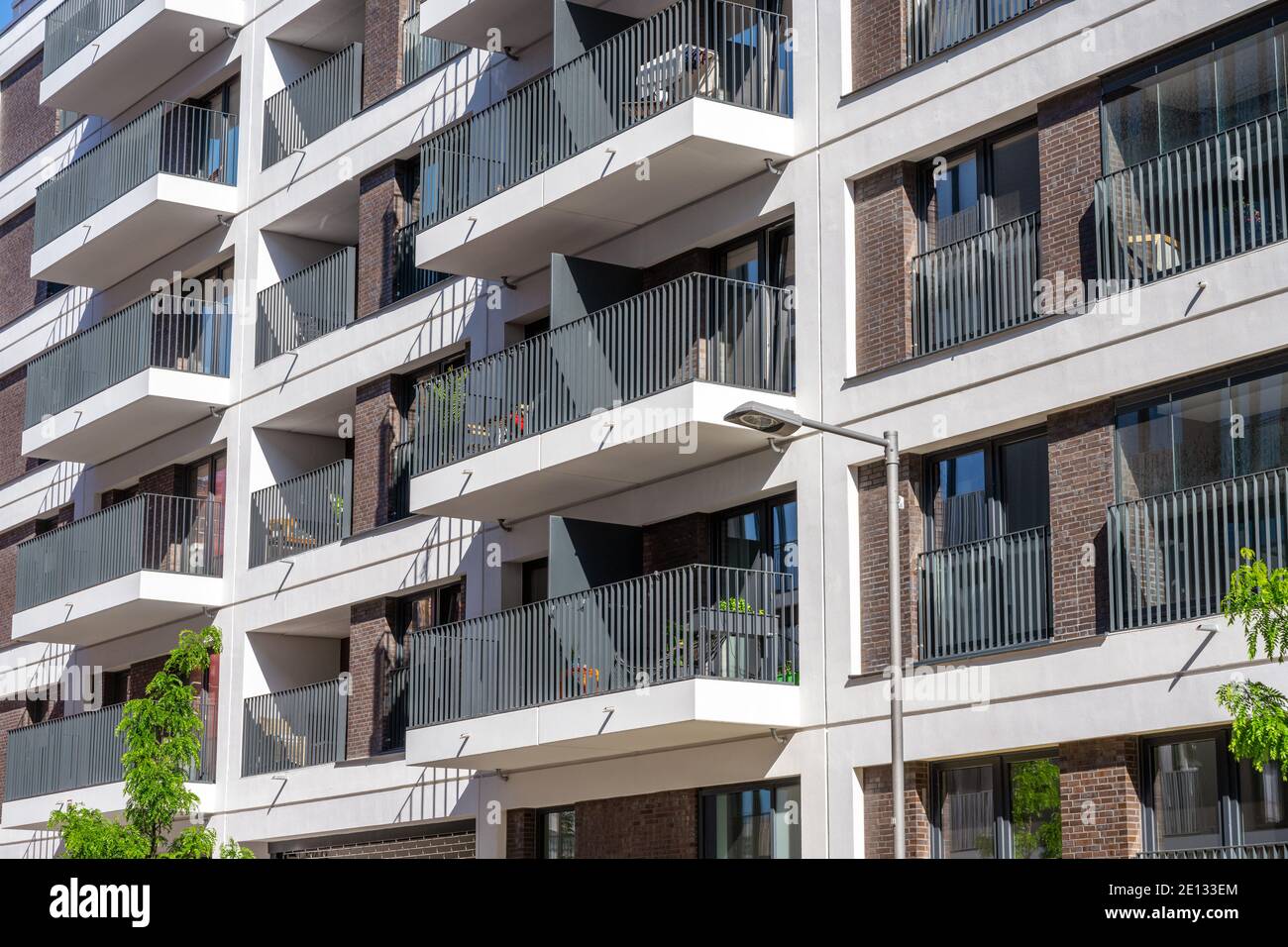 The facade of a modern apartment building seen in Berlin, Germany Stock ...