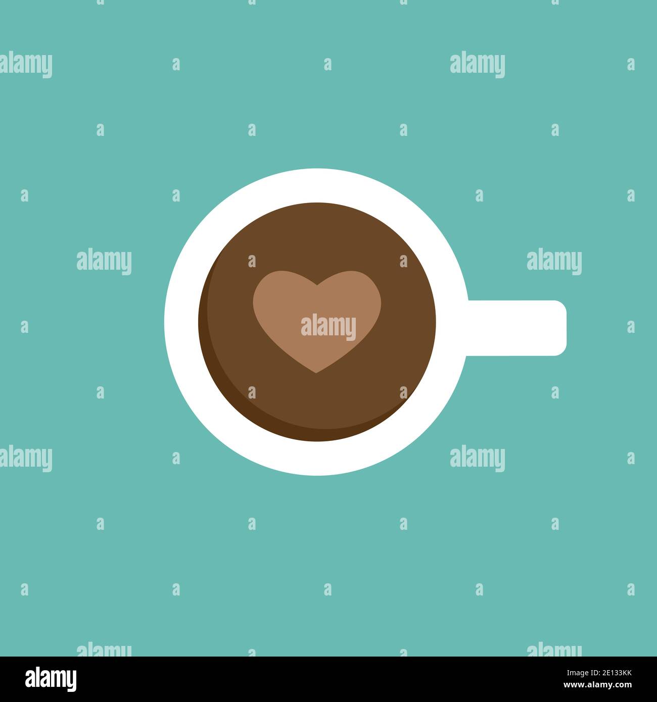 white cup of coffee with heart. top view isolated on blue. coffee break vector illustration