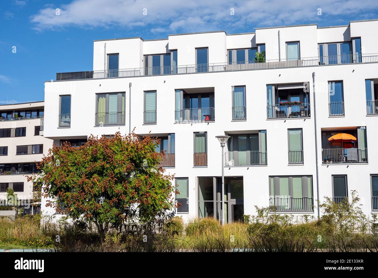 Modern serial apartment building seen in Berlin, Germany Stock Photo