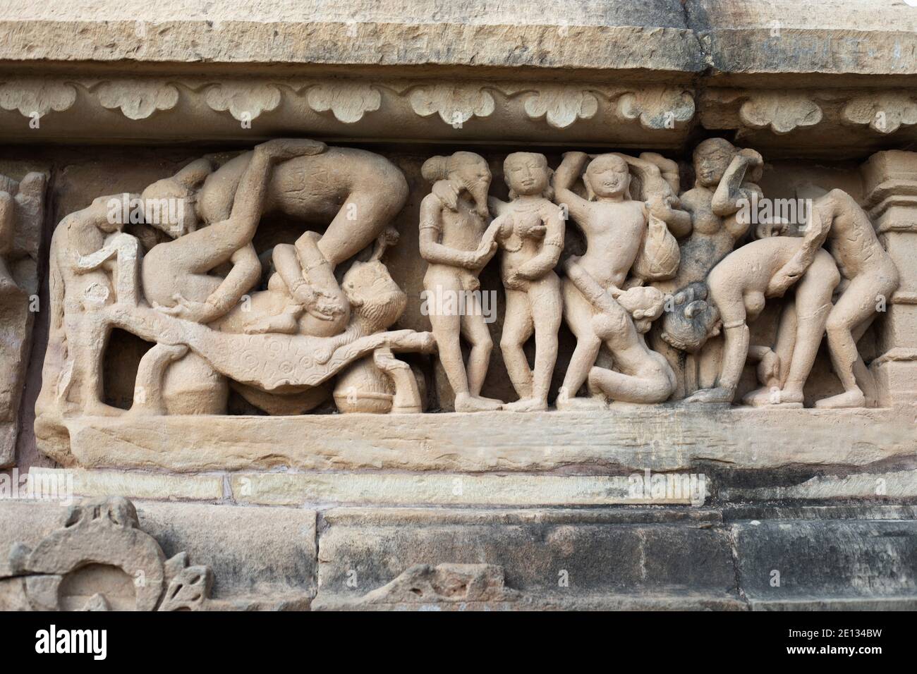 Kamasutra sculpture, Khajuraho, Madhya Pradesh, India Stock Photo