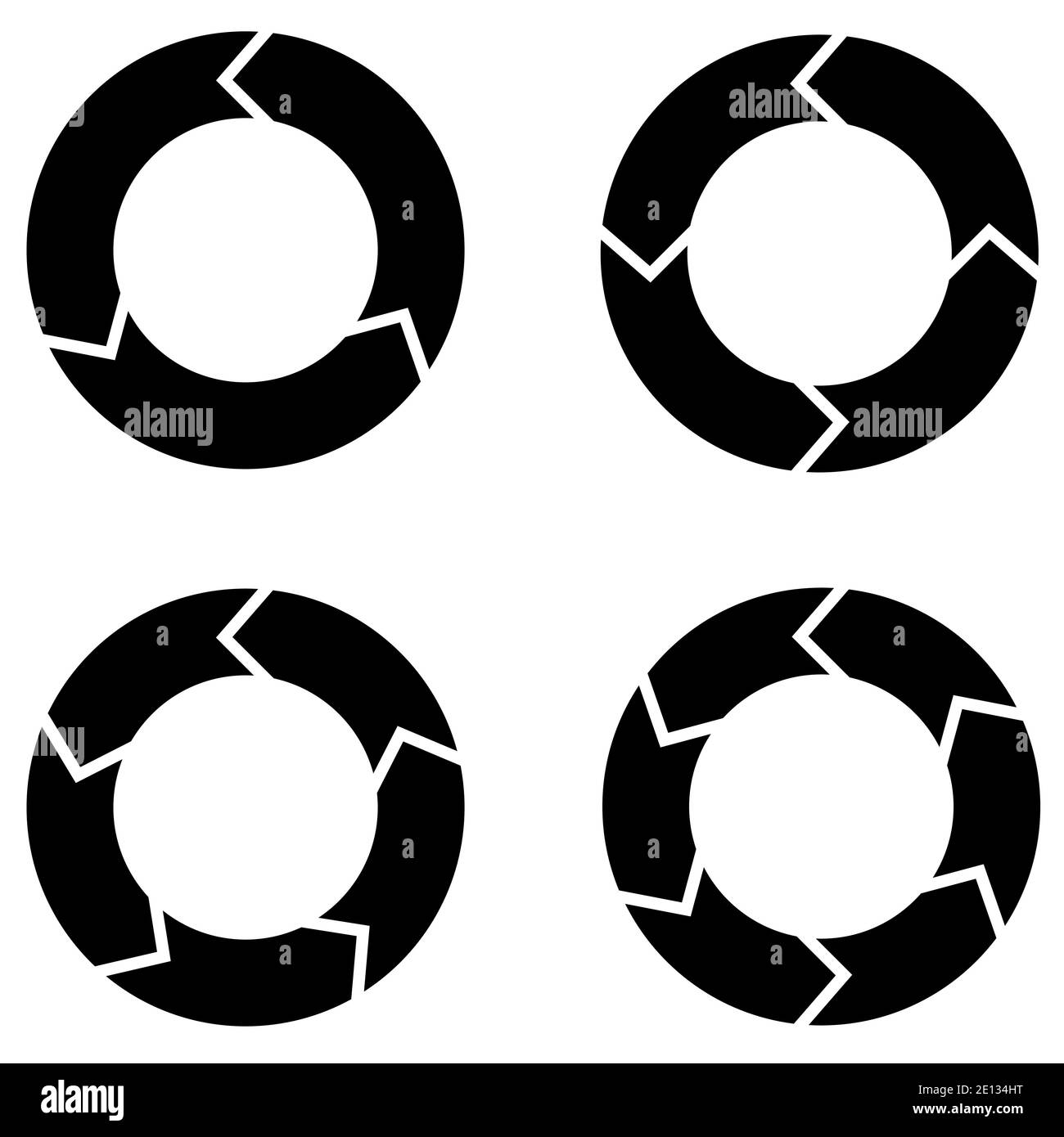 Set of circular diagrams with rotation. Black on white background. Stock Vector