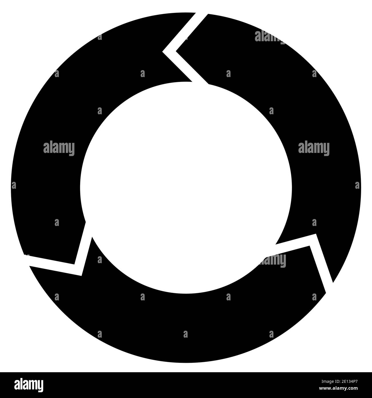 Circular diagram with rotation, three steps. Black on white background. Stock Vector