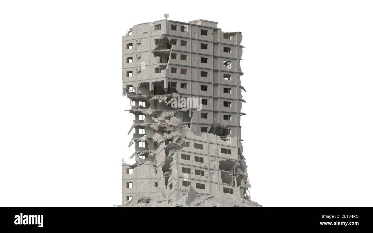 3D illustration ruined building isolated on white Stock Photo - Alamy
