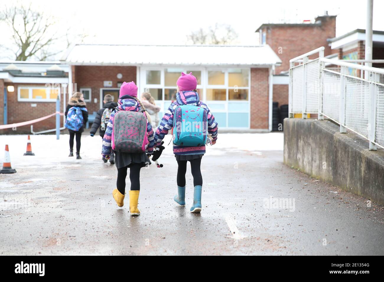 Pupils arrive at Manor Park School and Nursery in Knutsford, Cheshire