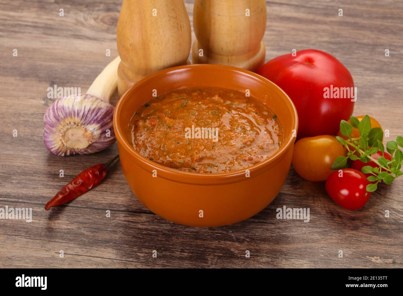 Famous Spanish gazpacho tomato cold soup Stock Photo - Alamy
