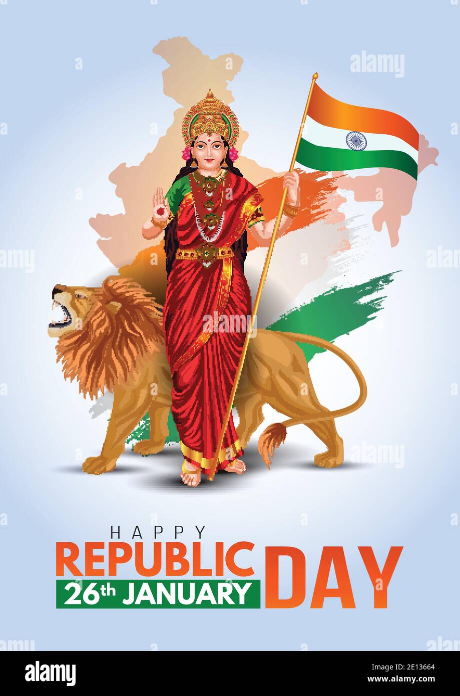 happy republic day India. 26 January, Bharath Mata holding Indian ...