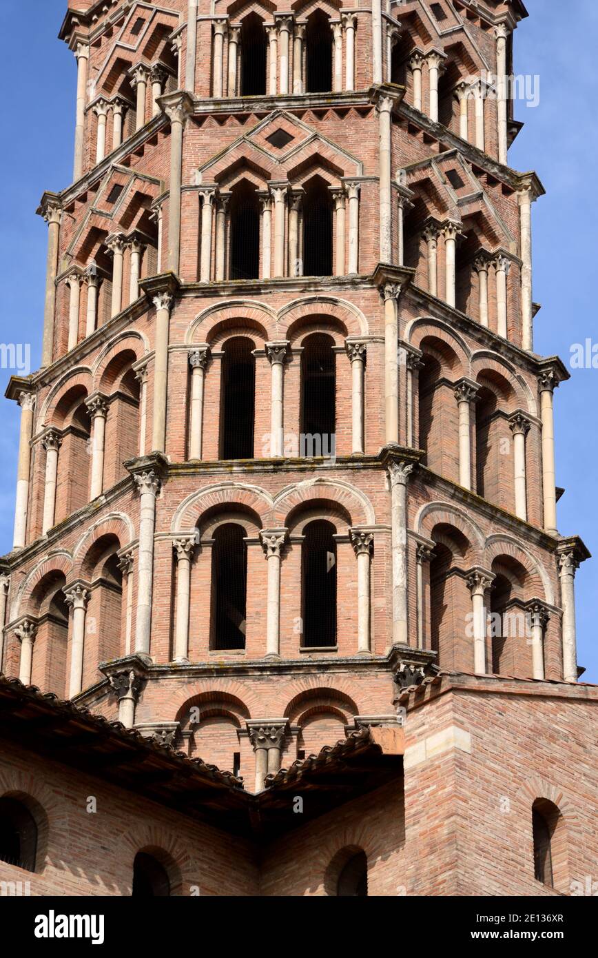 Bell Tower or Belfry of the Romanesque Church or Basilica of Saint-Sernin (1180) Toulouse Haute-Garonne France Stock Photo