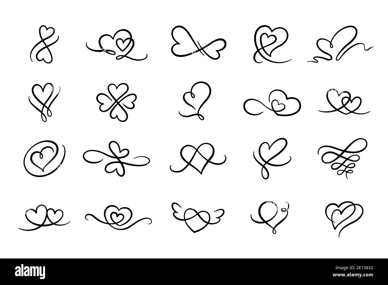 Heart flourish calligraphy sign. Love element decorative hand drawn flourishes,ornate,tattoo. Stock Vector