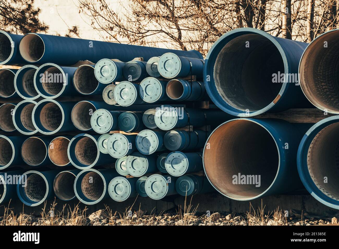 Cast iron pipes for wastewater ready for logistic Stock Photo Alamy