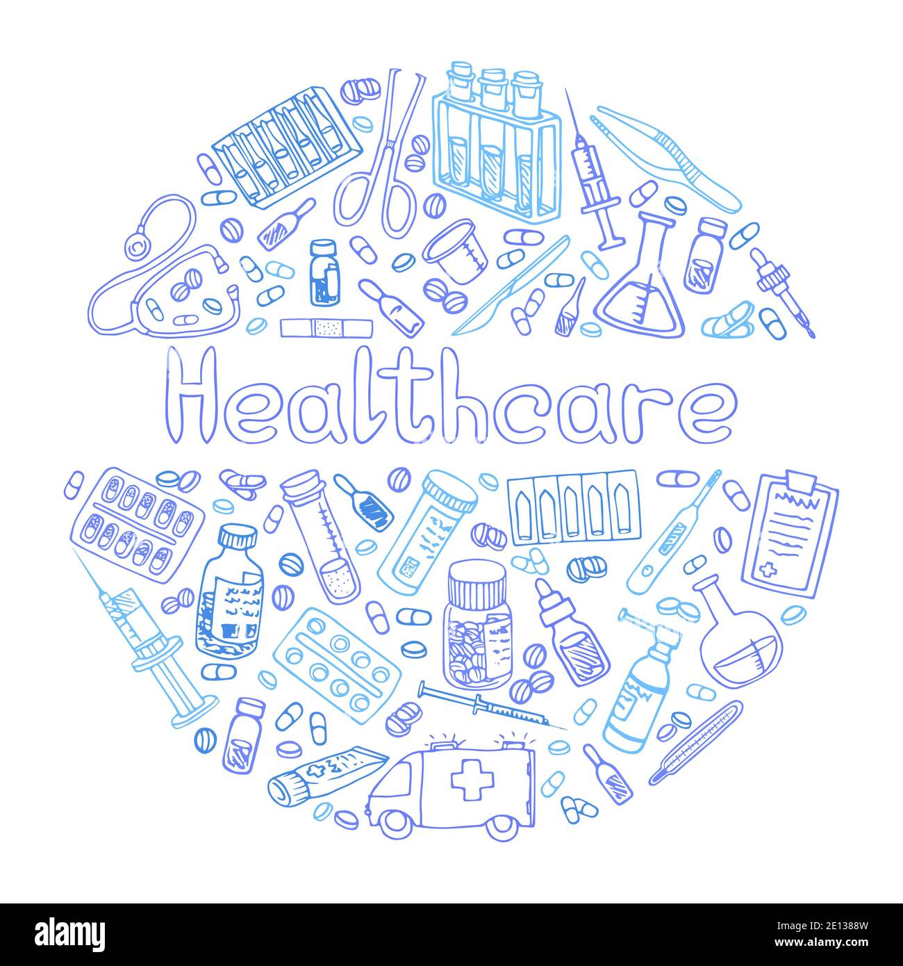 Hand Drawn Haelthceare doodle. Vector isolated Stock Vector