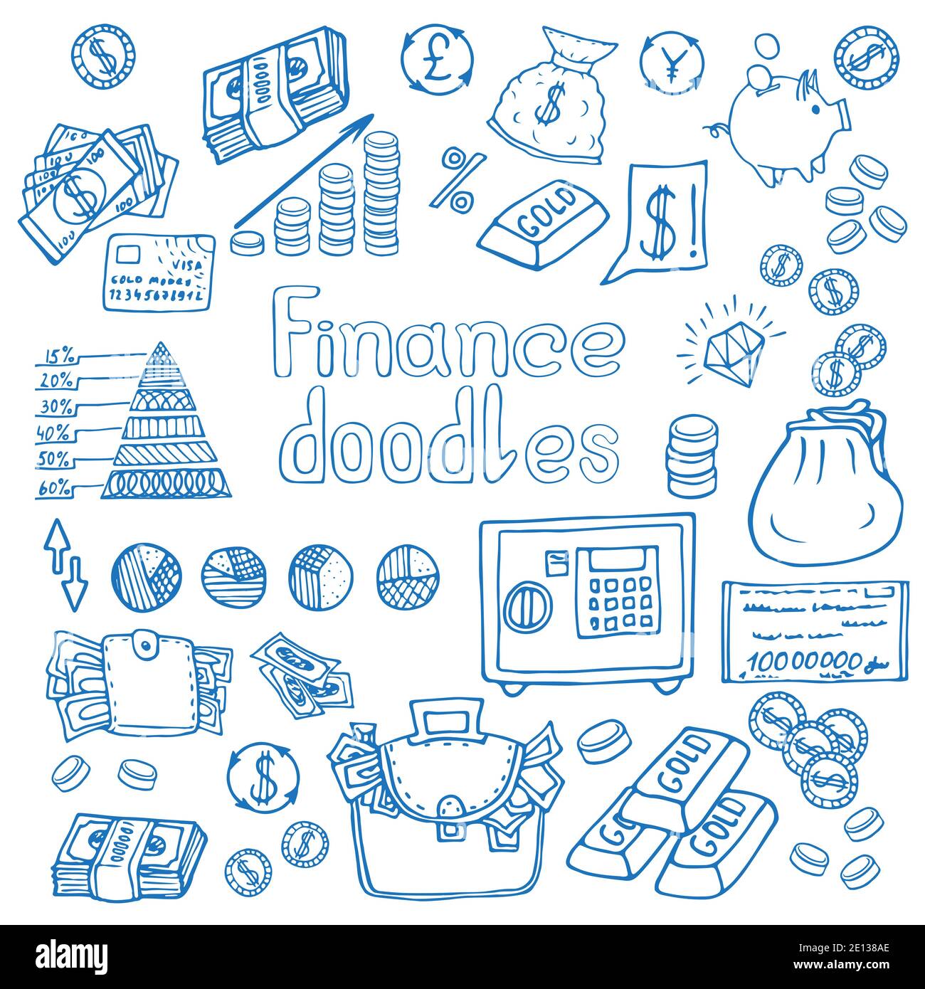 Doodle Business and Finanse isolated. Vector illustration Stock Vector