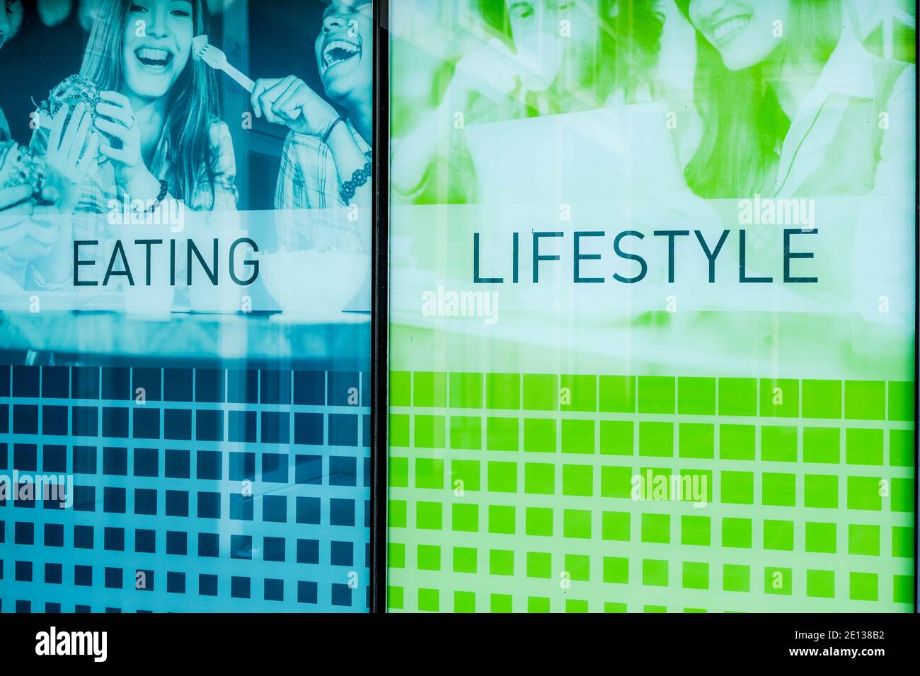 Epsom, London UK, January 03 2021, Modern Window Display Artwork Promoting Lifestyle and Eating In A Shop Front Stock Photo