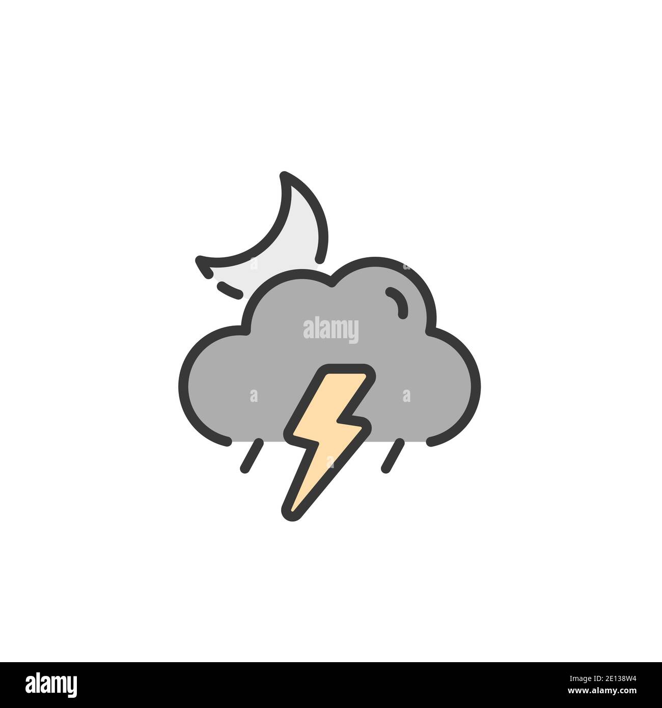 Storm, cloud and moon. Filled color icon. Isolated weather vector ...