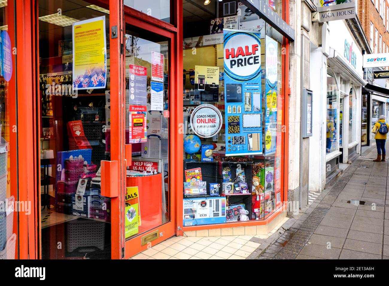 Epsom, London UK, January 03 2021, Ryman Staitionery Supplies High Street Shop Stock Photo