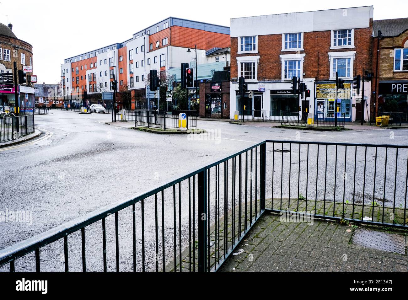Epsom, London UK, January 03 2021, Major Road Junction With No Traffic