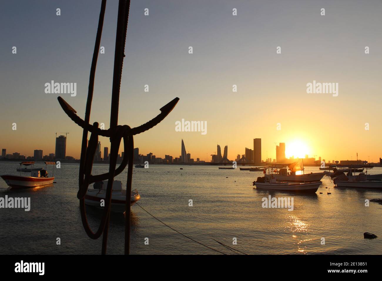 Al Ghous Corniche and Manama Skyline Stock Photo