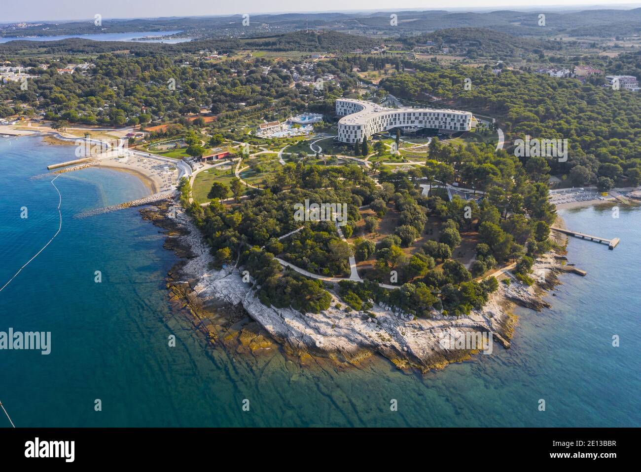 View to the beach and hotel Amain in Rovinj Stock Photo