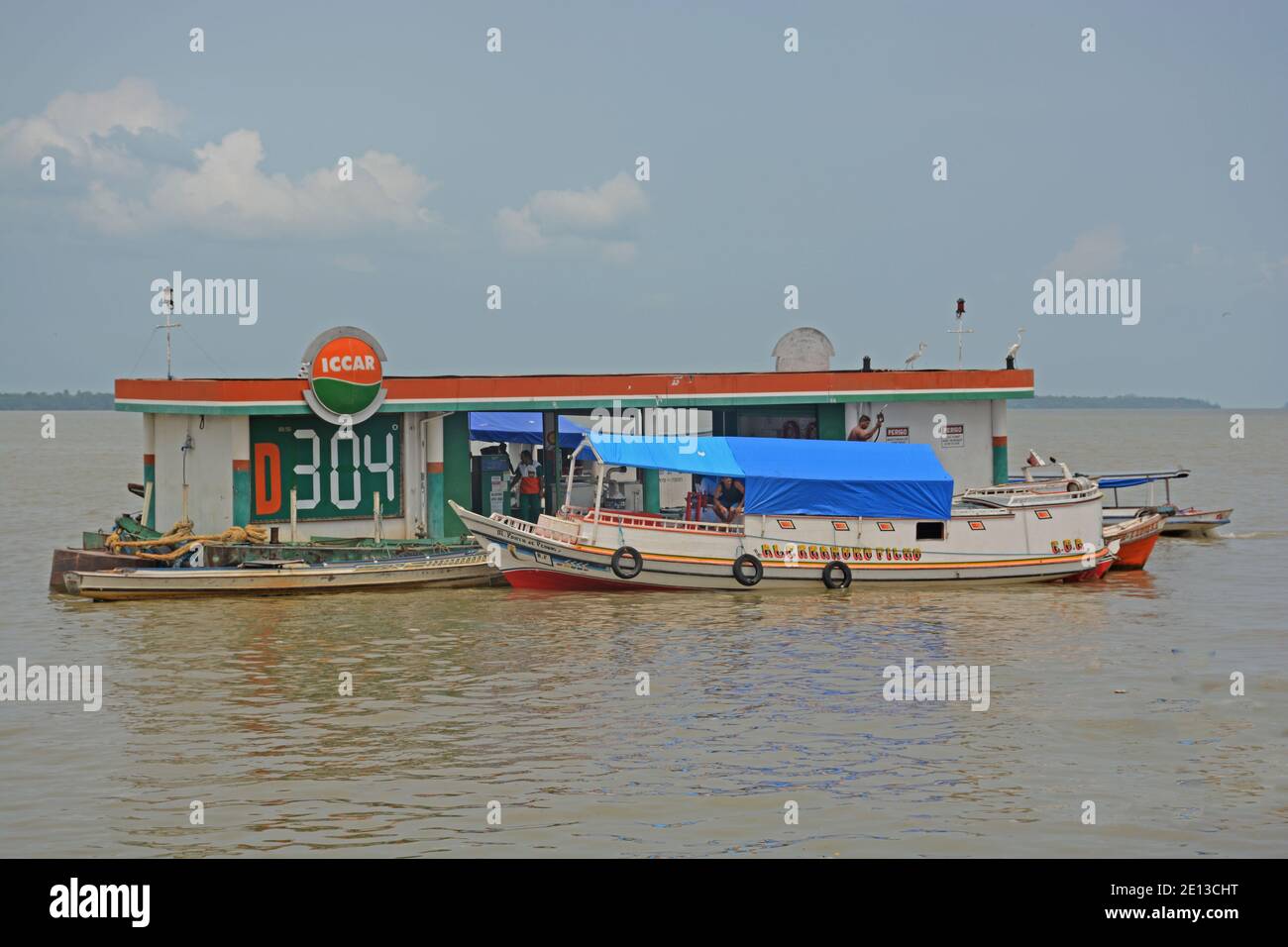 Iccar floating fuel station on Guama river, Belem, Para, Brazil Stock