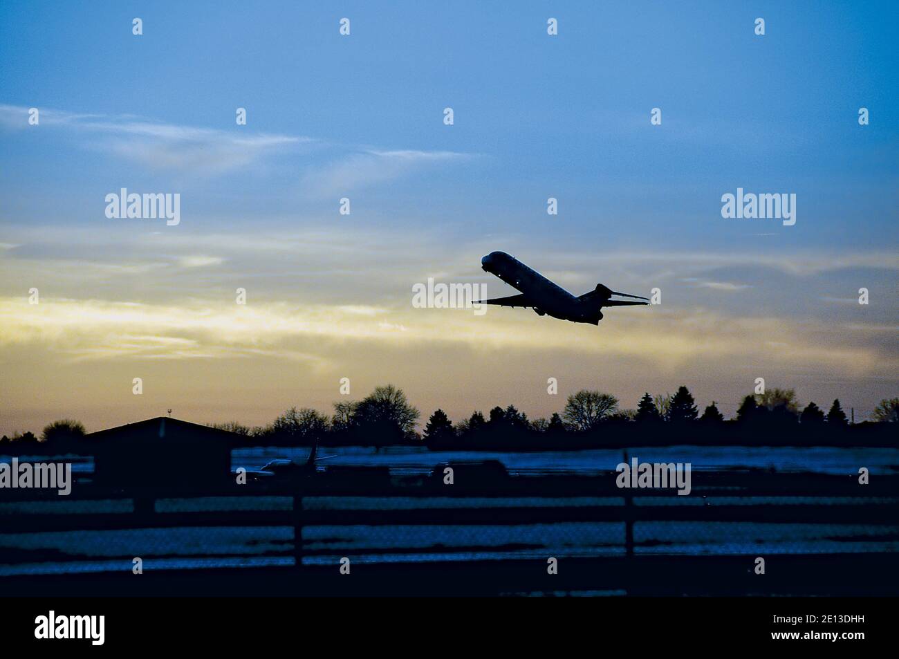 Jet Aircraft Taking off in the Morning Stock Photo