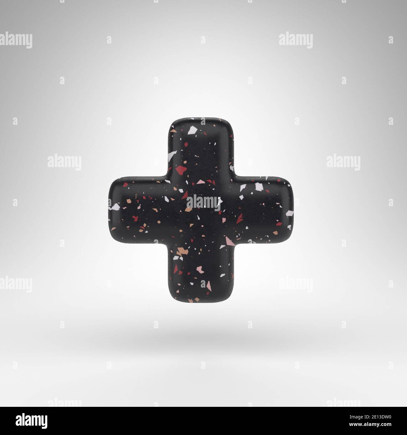 Plus symbol on white background. 3D rendered sign with black terrazzo ...