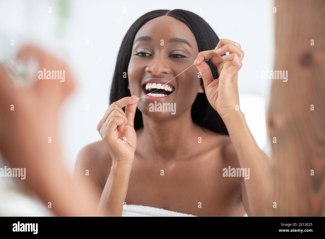 Dentistry at home, snow-white smile and oral care Stock Photo
