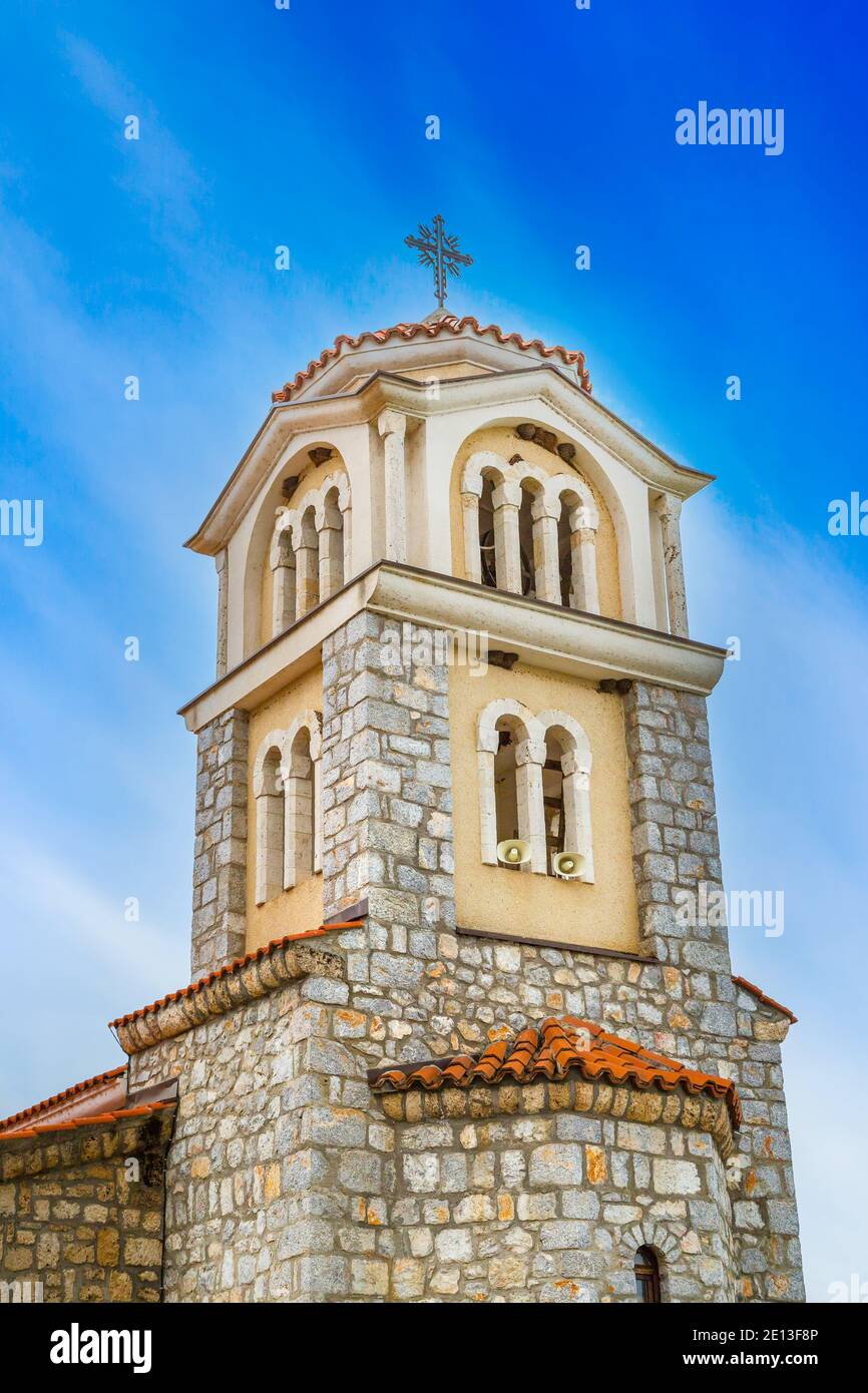 North Macedonia. Ohrid. St Naum Monastery church tower on blue sky background Stock Photo