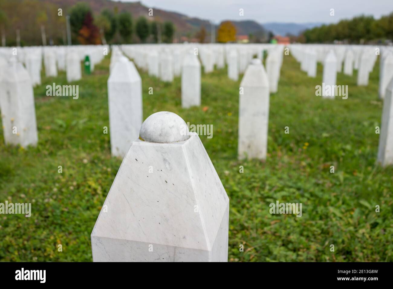 Srebrenica memorial center for war crimes victims commited in Bosnian war Stock Photo