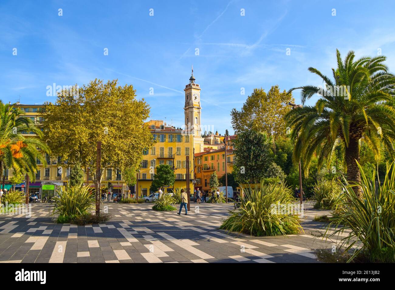 Promenade du Paillon park and Saint Francois tower in the Old Town quarter, Nice, South of France. Stock Photo