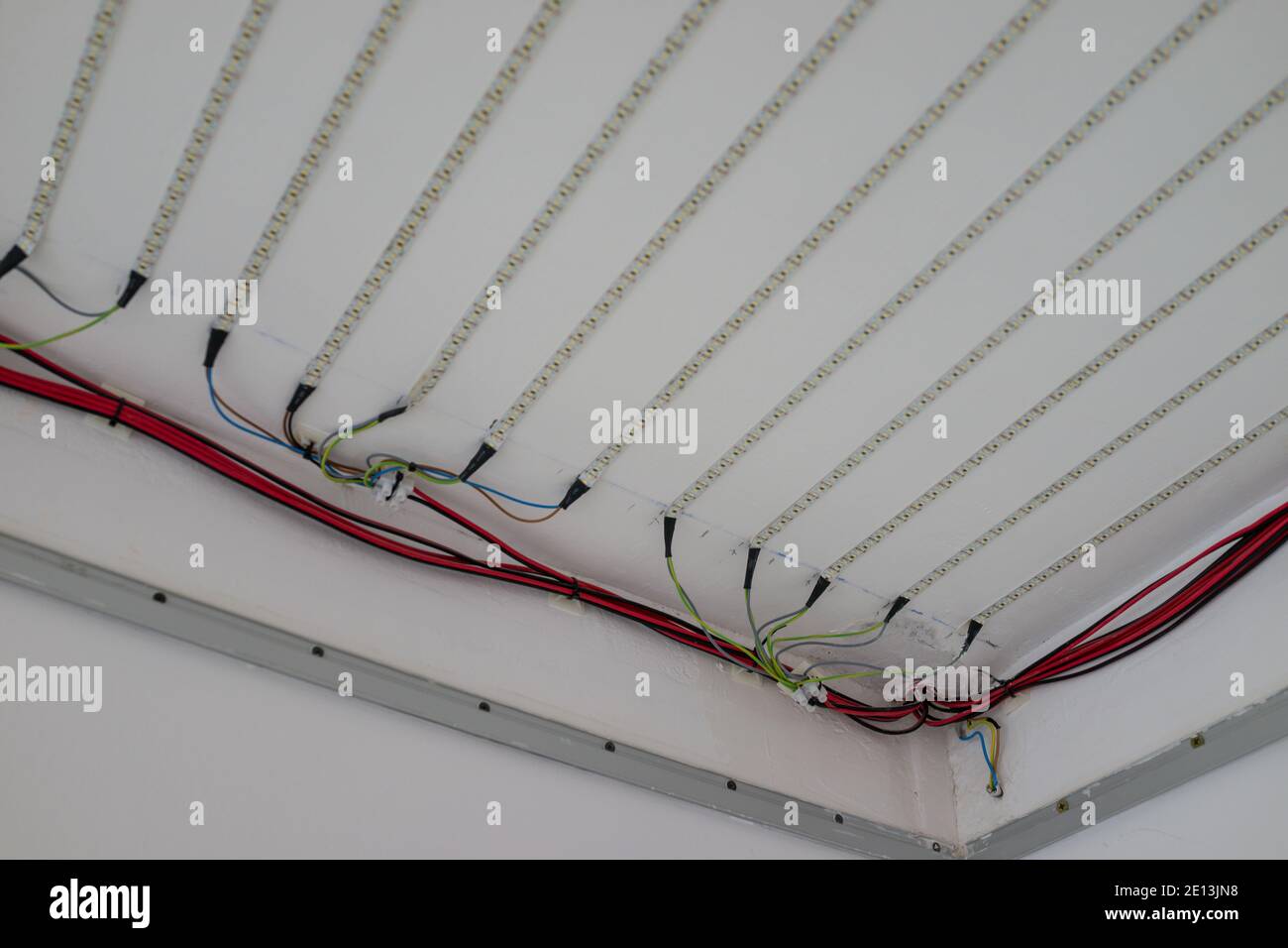 Led light lines ready in my home Stock Photo