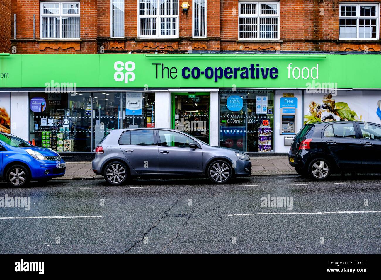 Epsom, London UK, January 03 2021, Co-operative Food Supermarket Essential Business Remained Open During Covid-19 Teir 4 Lockdown Stock Photo