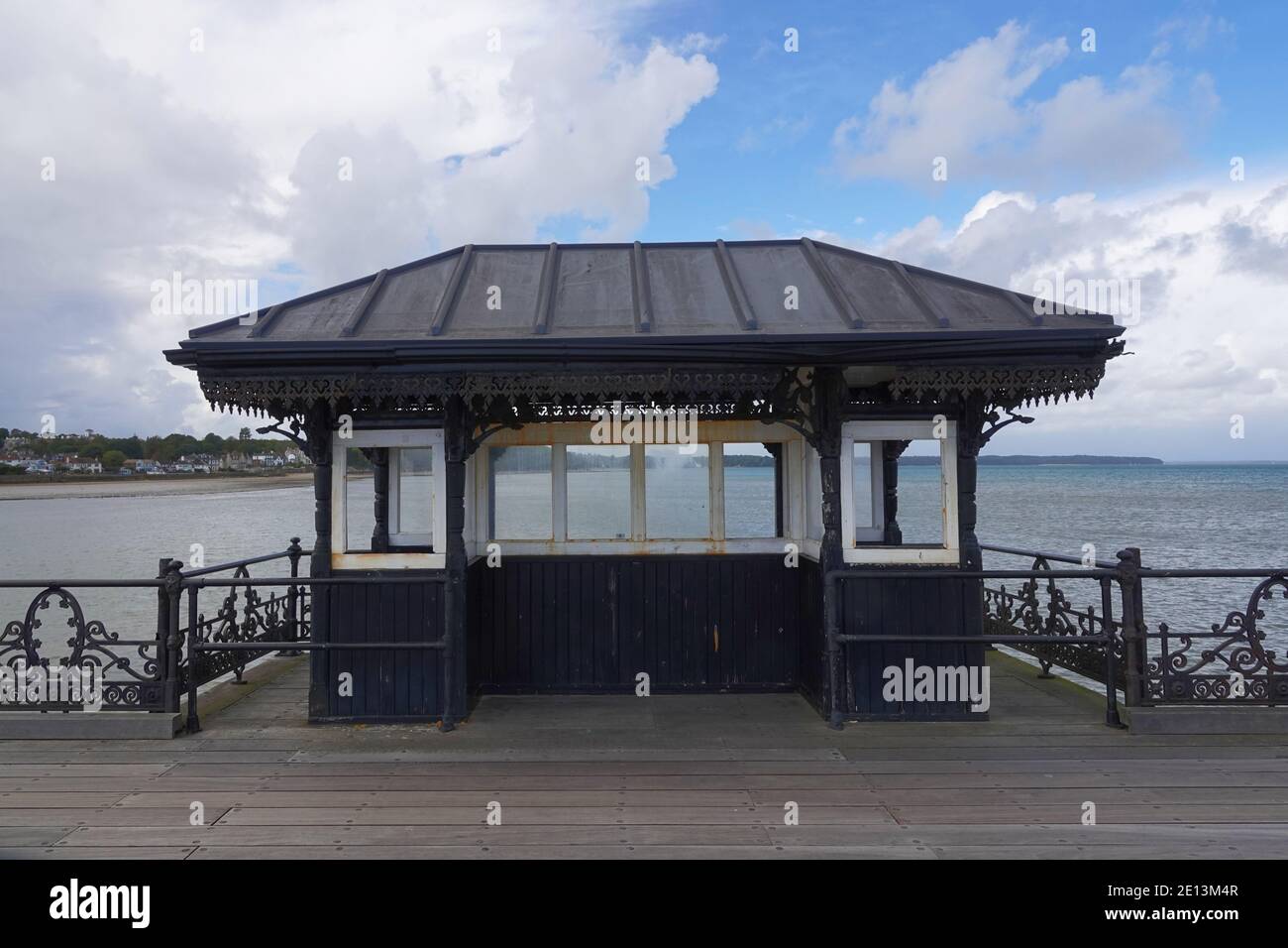 A shelter on Ryde Pier on the Isle of Wight, England, UK. A traditional, Victorian, seaside attraction. Stock Photo