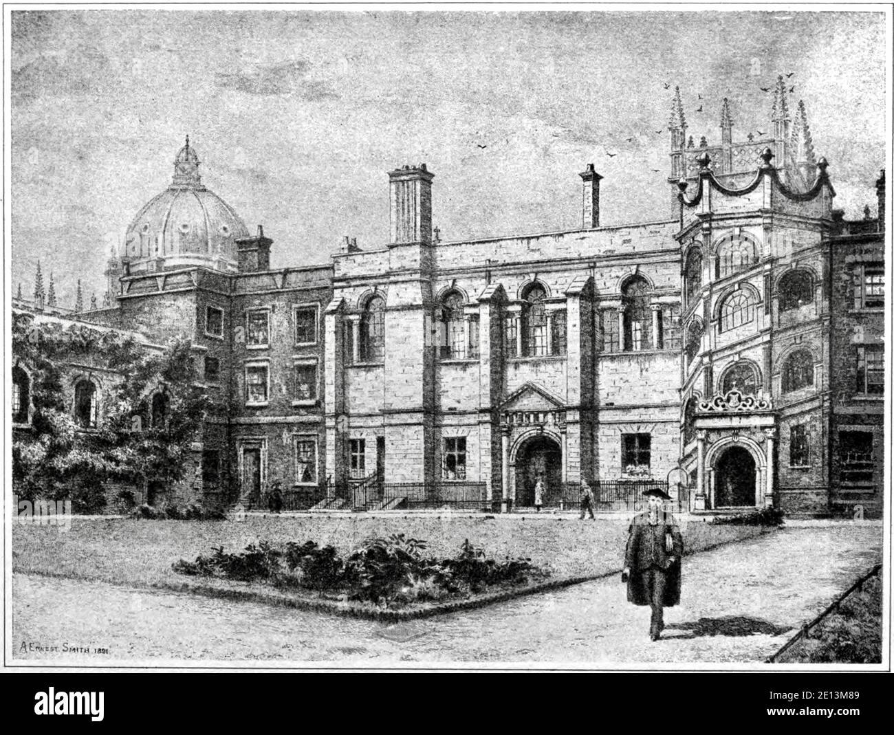 Old vintage print of the new hall, Hertford College, Oxford Stock Photo