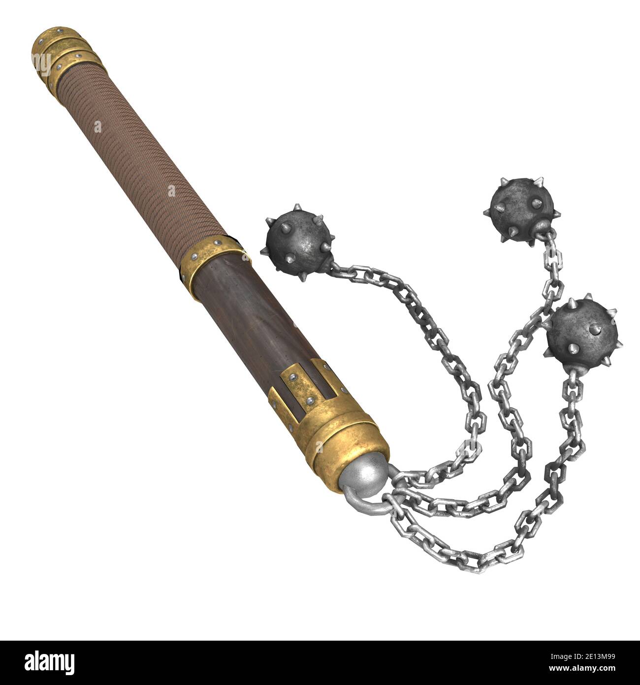 flail on a stick with metal balls, on an isolated white background. 3d