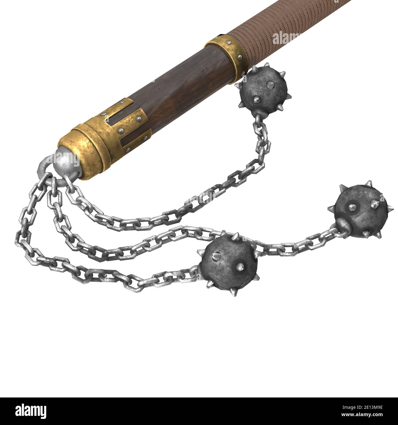 flail on a stick with metal balls, on an isolated white background. 3d