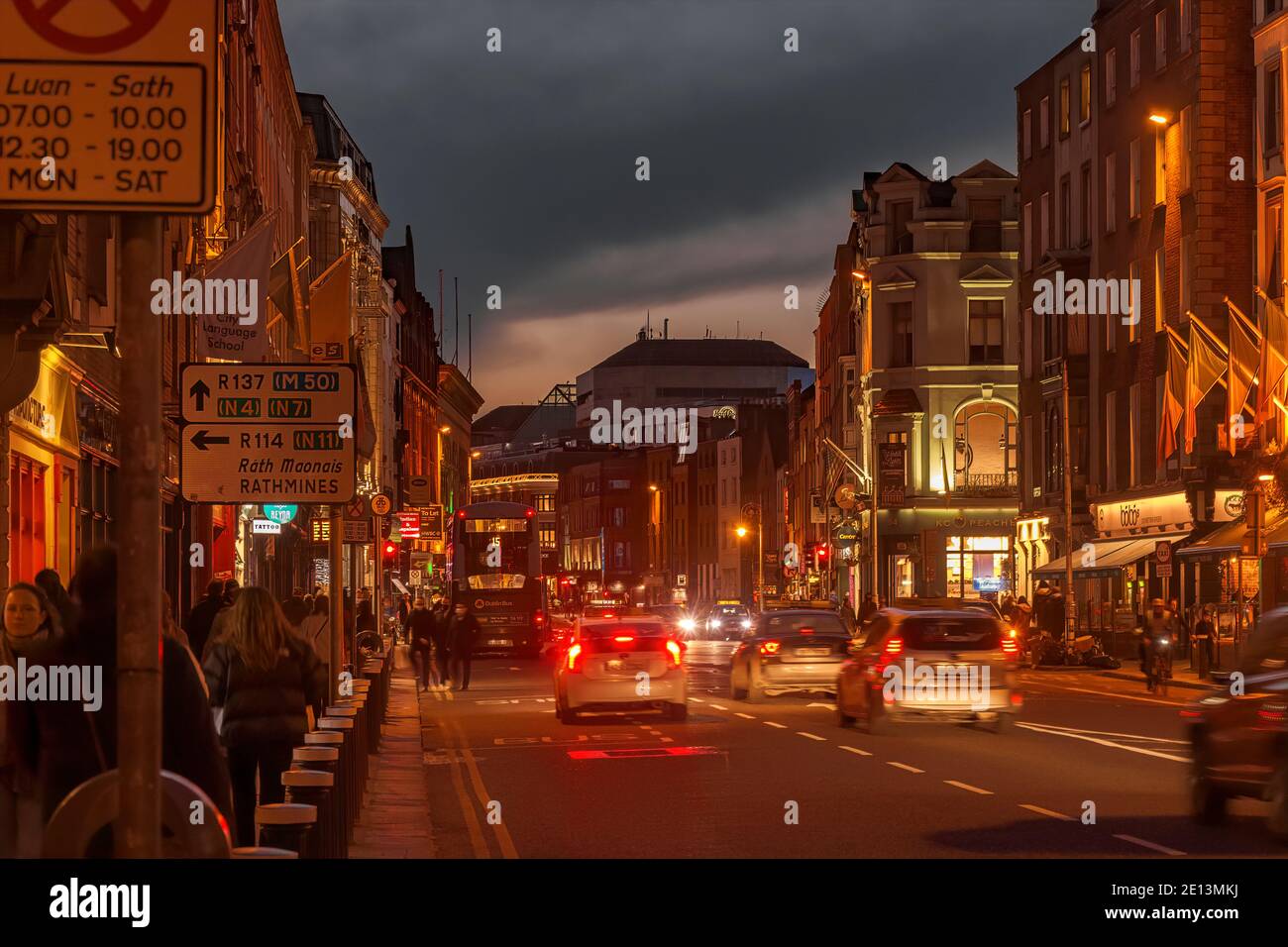 Dame street at night. Dublin City centre. Ireland. Stock Photo