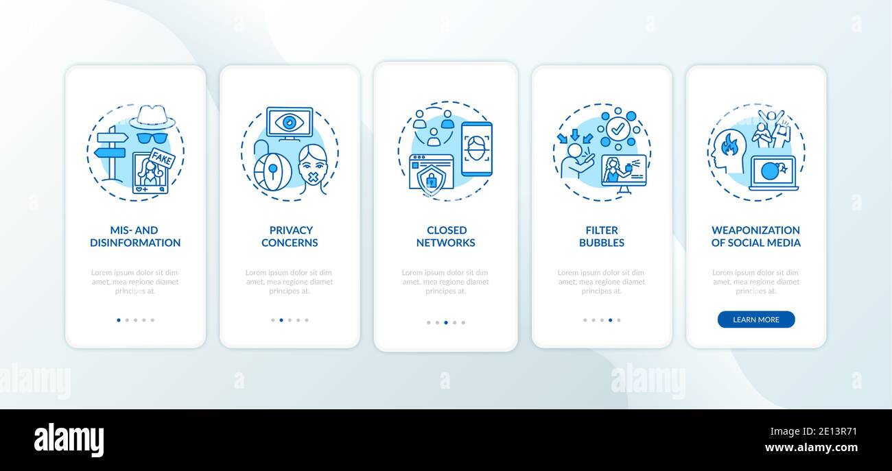 Journalism challenges onboarding mobile app page screen with concepts Stock Vector