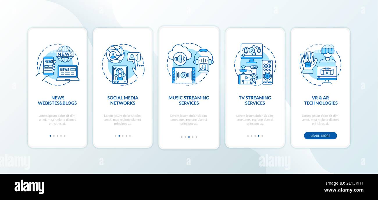 New media kinds onboarding mobile app page screen with concepts Stock ...