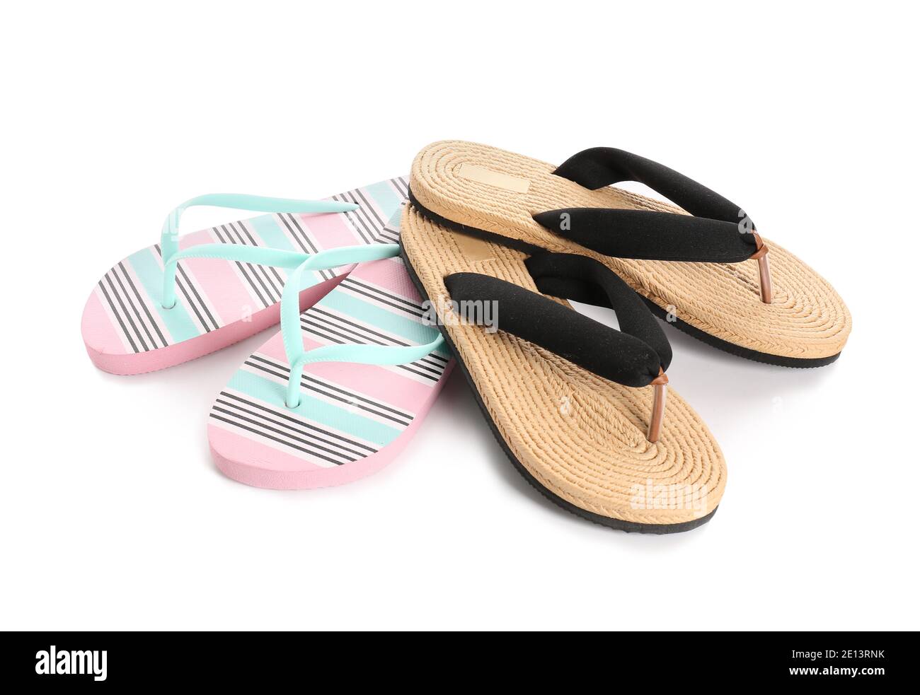 Stylish flip-flops on white background Stock Photo - Alamy