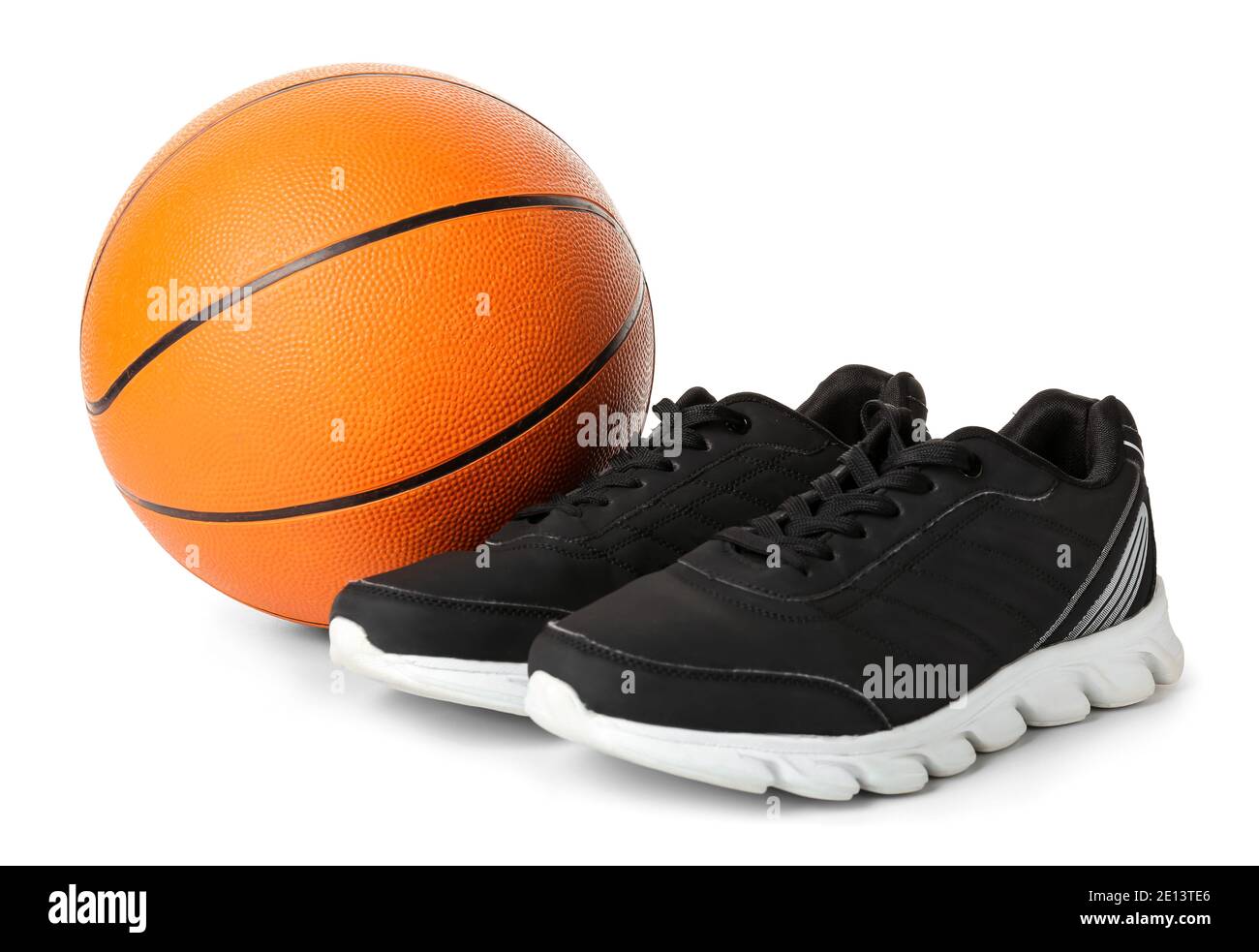 Stylish male shoes and basketball on white background Stock Photo Alamy