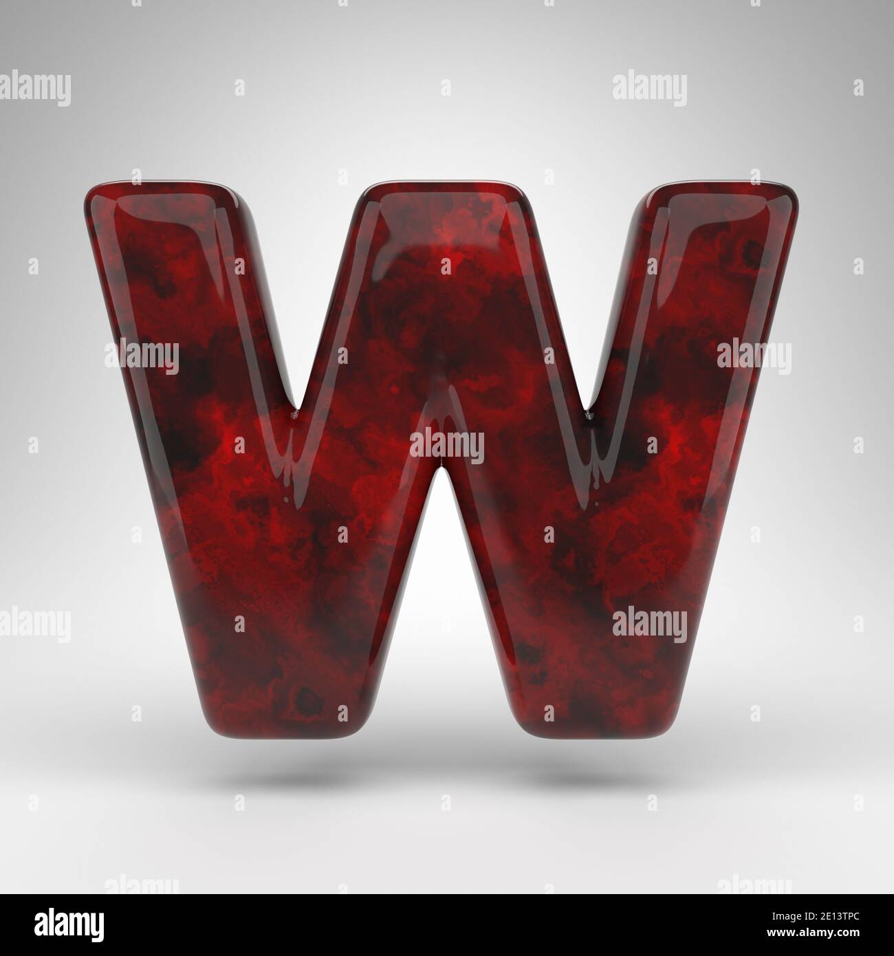Letter W uppercase on white background. Red amber 3D rendered font with ...