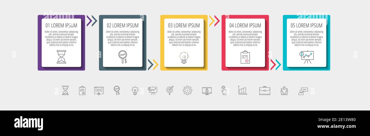 Vector Infographic rectangles with 5 steps. Square template can be used ...