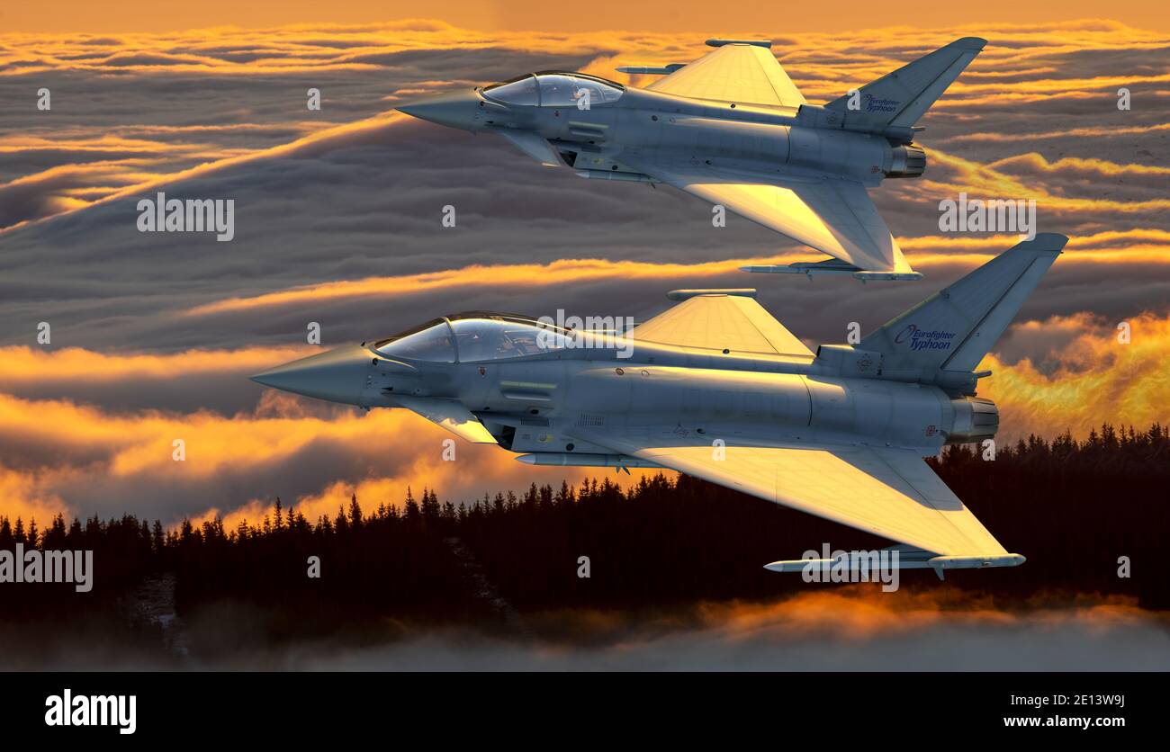 Eurofighter Typhoon - European multi-role fighter in formation flight Stock Photo