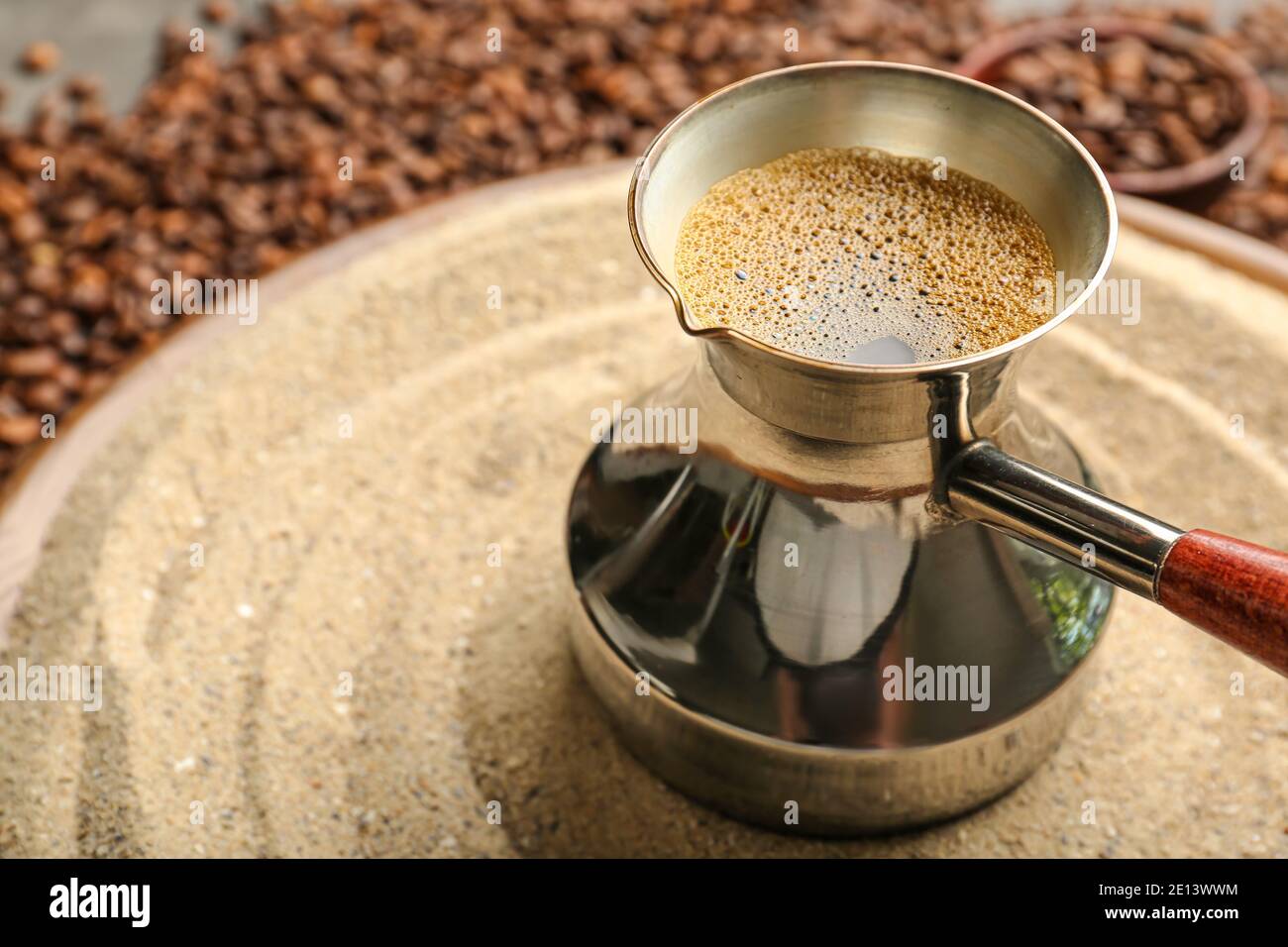 Turkish coffee cooked in sand, closeup Stock Photo Alamy