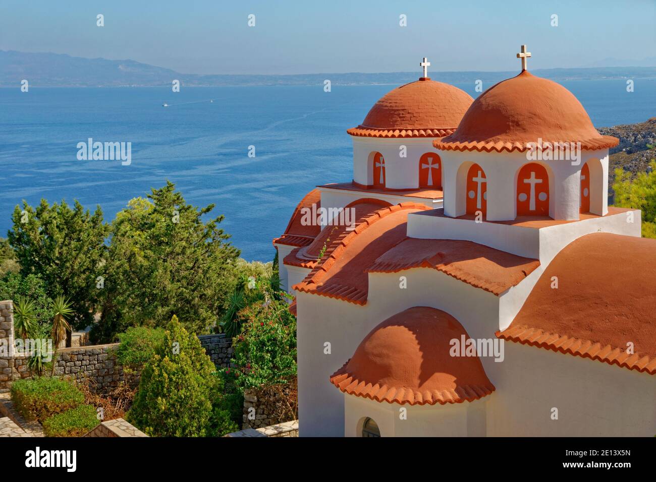 Convent and Monastery of St. Savvas at Pothia, the main town of Kalymnos Island in the Dodecanese group, Greece. Stock Photo