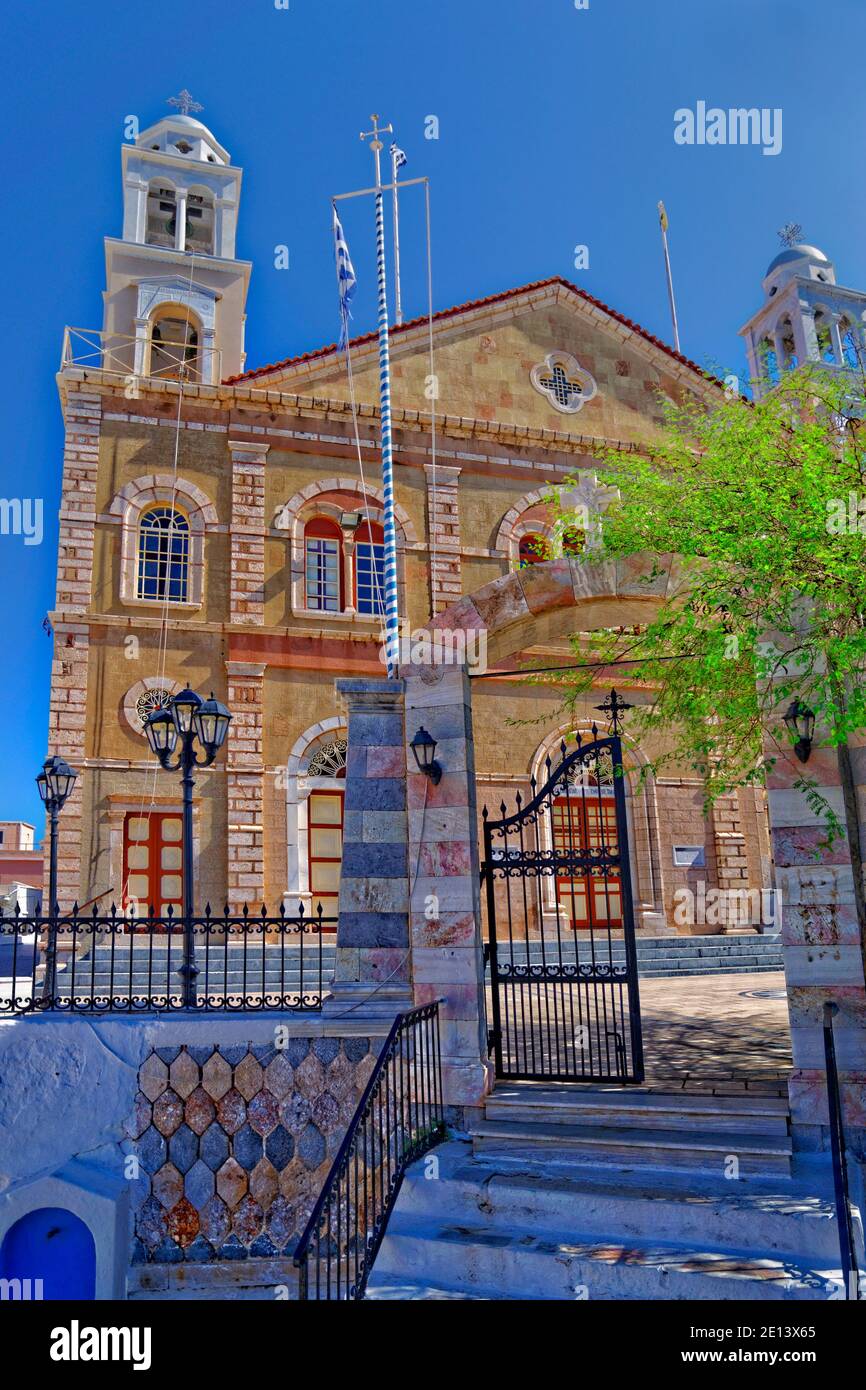 St. Nicholas, patron saint of sailors, at Pothia, the main town of Kalymnos Island in the Dodecanese group, Aegean Sea, Greece. Stock Photo